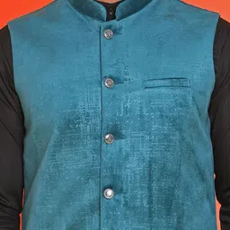 Anouk Printed Kurta With Pyjama & Nehru Jacket image 5