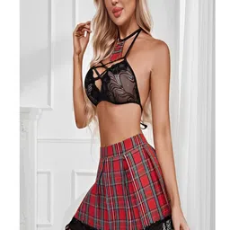 VAIA Red & Black Net Halter Neck Asymmetric Baby Doll-image-88