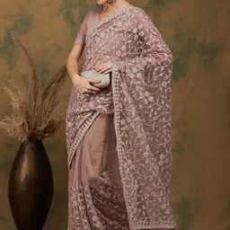 SHADOW & SAINING Beads and Stones Net Saree-image-18