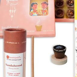GaneshaSpeaks 3-Pcs Brown Wooden Sandalwood Dhoop Cup, Sandalwood Dhoop Stick & Lemongrass-8