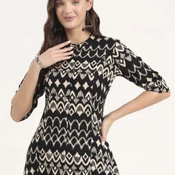 Divena Printed Mandarin Collar Roll-Up Sleeves Ethnic Shirt Style Top-image-33