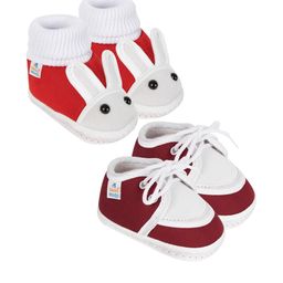 NESKA MODA 3 To 12 Months Infants Set of 2 Pair Soft Cotton Rabbit Face Lace Booties-23