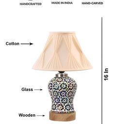 Devansh White Printed Wooden Frustum Shaped Table Lamp With Mosaic Glass Base-15
