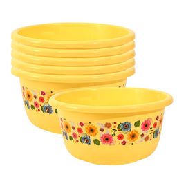 Aura Yellow & Pink 6 piece Floral Plastic Bath Accessories Set-image-81