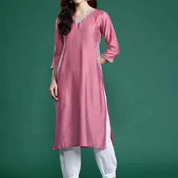 Indo Era Women Floral Embroidered Sequinned Pure Cotton Kurta-picture-57