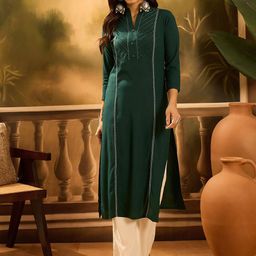 Sangria Pleated Mandarin Collar Straight Kurta-image-82
