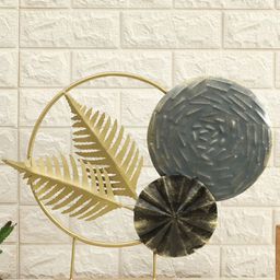 vedas Gold Toned & Grey Textured Leaf Curio Showpiece-4