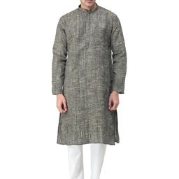 Exotic India Men Textured Solid Cotton Kurta with Pyjama-picture-5