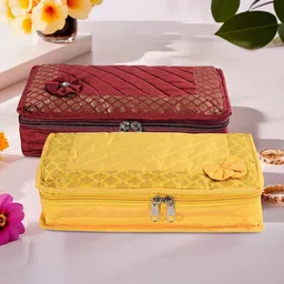 Kuber Industries Yellow & Maroon 2 Pieces Self Design Jewellery Organisers-image-61