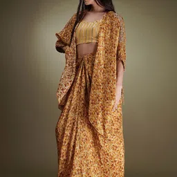 Breathe by Aakanksha Singh Striped Shoulder Strap Top With Skirt & Front Open Shrug image 3