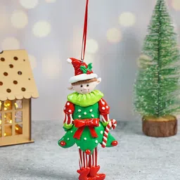 Little Surprise Box LLP Red & Green Clay Naughty Elf In Frock Christmas Tree Ornament-picture-40