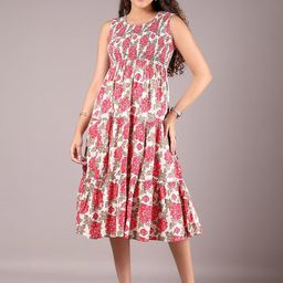 LIMEROAD Floral Printed Round-Neck Ethnic Dress-image-52