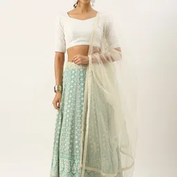 Ethnovog Embroidered Georgette Lehenga & Unstitched Blouse With Stitched Dupatta-picture-16