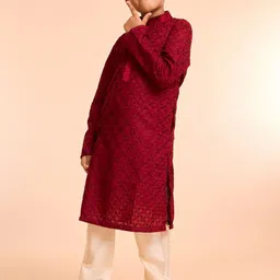 Manyavar Boys Geometric Embroidered Mandarin Collar Straight Kurta With Pyjama-5