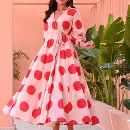 Bunaai Women Classic Polka Wrap Cotton Maxi Dress-image-73