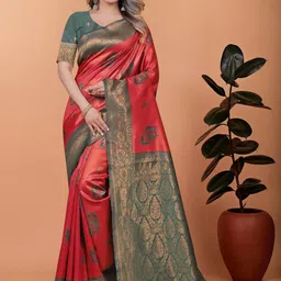KALINI Ethnic Motifs Zari Art Silk Banarasi Saree-image-85