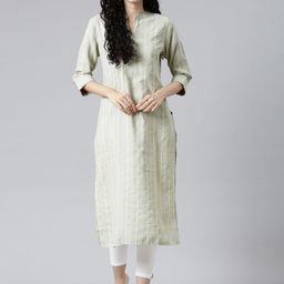 Samhitas Geometric Embroidered Mandarin Collar Straight Chanderi Cotton Kurta-image-94
