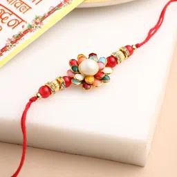 Anouk Beads & Pearls Floral Design Thread Rakhi Roli Chawal Chandan & Mishri-15