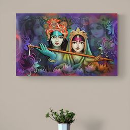 Tushaco Handicrafts Blue & Green Radha Krishna Religious Canvas Wall Art-image-48
