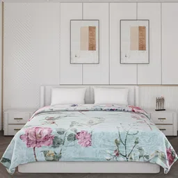 Monte Carlo White & Pink 550 GSM Floral Heavy Winter Double Bed Blanket-image-10