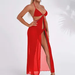 FIMBUL Women Halter Neck Net Baby Doll with Chain Detail-image-43