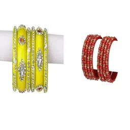 SOMIL Set of 14 Yellow Alloy Artificial Stones & Beads Bangles-image-78