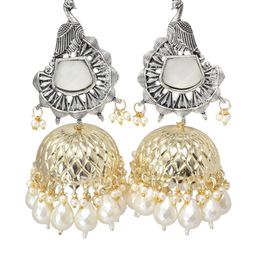 MEIRA JEWELLERY German Silver-Plated Stones Studded & Beaded Dome Shaped Jhumkas-picture-36