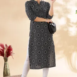 Anouk Geometric Printed Mandarin Collar Pure Cotton Straight Kurta-37