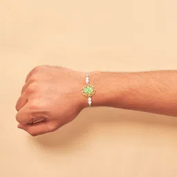 SALTY Set Of 5 Tranquil Lotus Pearl Thread Rakhis With Greeting Card & Roli Chawal image 3