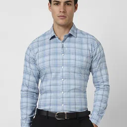 Van Heusen Men Slim Fit Spread Collar Tartan Checked Cotton Formal Shirt-picture-41