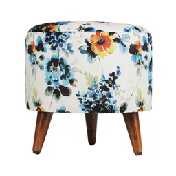 GLOBALLY INDIAN White & Blue Printed Round Puff Ottoman image 4