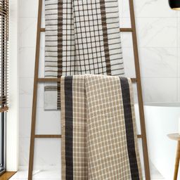 Athom Living White & Brown 2 Pieces Checked Cotton 210 GSM Bath Towels-image-65