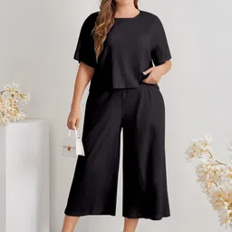 Mast & Harbour Round Neck Half Sleeves Top With Trousers Co-Ords-image-55