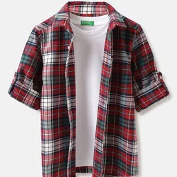 United Colors of Benetton Boys Tartan Checked Cotton Casual Shirt With T-shirt-image-46
