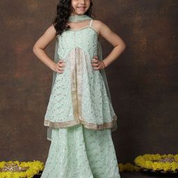 Superminis Girls Embroidered Sequinned Ready to Wear Lehenga & Blouse With Dupatta-image-11