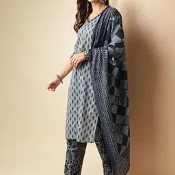 Anouk Floral Printed Regular Thread Work Pure Cotton Kurta With Trouser With Dupatta image 4