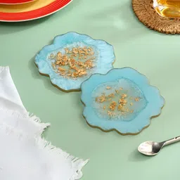 DULI 2Pcs Blue & Yellow Textured Flower Coasters-image-21
