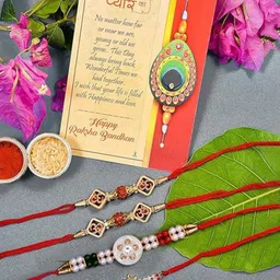 CraftVatika Set Of 4 Brother & Bhabhi Rakhi Set-49