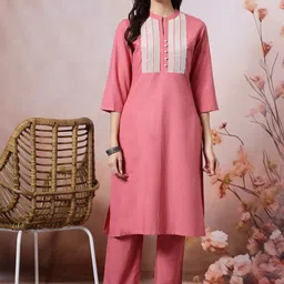 Nayam By Lakshita Women Ethnic Motifs Yoke Design Regular Thread Work Pure Cotton Kurta with Palazzos-14