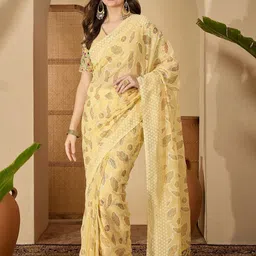 Sangria Floral Printed Saree with Embroidered Blouse-picture-27
