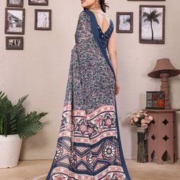 AMRUTKALA SAREES Floral Block Print Saree image 2