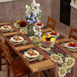 PRAKARTIK 6-Pcs Orange & Red Floral Printed Rectangle Table Placemats-5