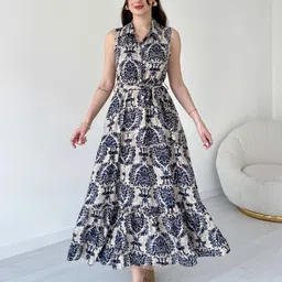 R RANAK CREATION Women Print Fit & Flare Midi Dress-image-6