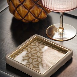 Pure Home and Living Beige & Cream-Colored Square Pattern Faux Leather Coaster-picture-32