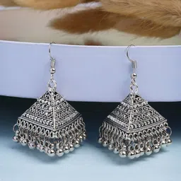Anouk German Silver-Plated Oxidised Dome Shaped Jhumkas-image-79