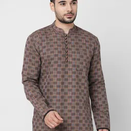 Arch element Men Geometric Checked Patchwork Kurta-13