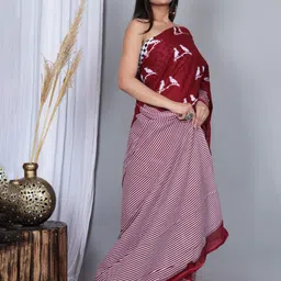 Craft Musium Floral Pure Cotton Bagru Saree-image-76