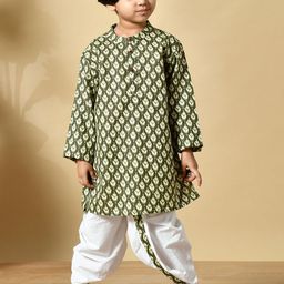 MoMaa Boys Textured Printed Cotton Kurta with Dhoti Pant-image-50