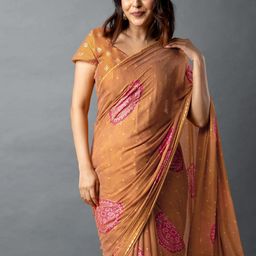 KALINI Bandhani Printed Block Print Saree with Blouse Piece-image-27