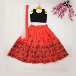 Shoryam Fashion Girls Orange Raw Silk Lehenga Choli-image-88